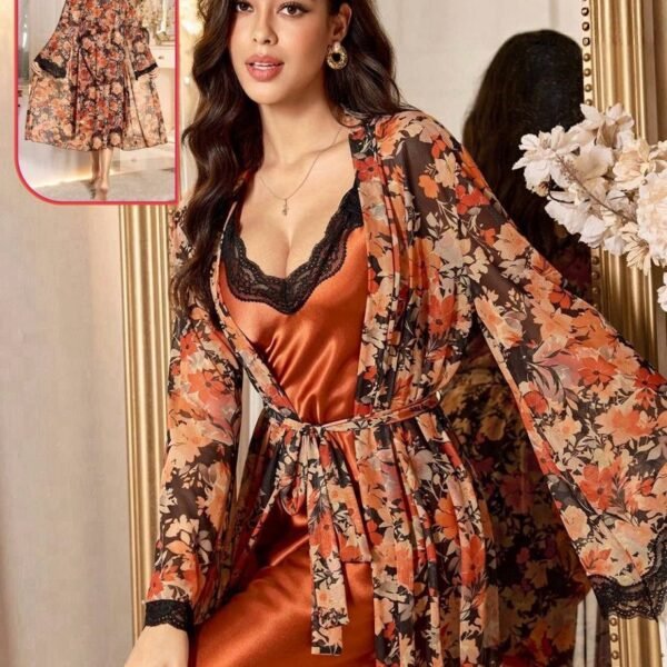 Elegant 2-Piece Floral Nightwear & Robe Set