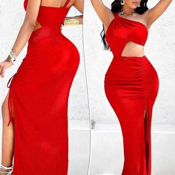Elegant One-Shoulder Cut-Out Maxi Dress