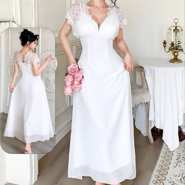 Elegant White Lace-Detail Maxi Dress