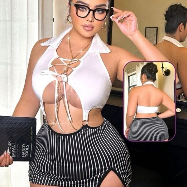 Chic 2-Piece Halter Crop Top & Striped Mini Skirt Set