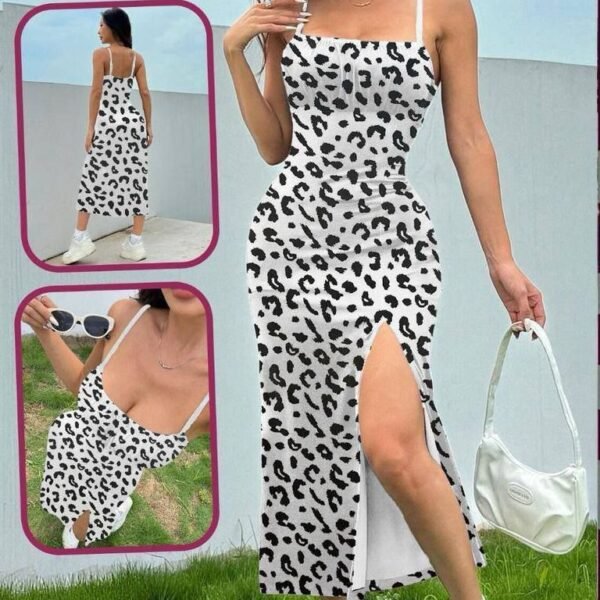 Chic Leopard Print Side-Slit Midi Dress