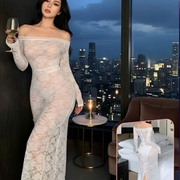 Elegant Off-the-Shoulder White Lace Maxi Dress