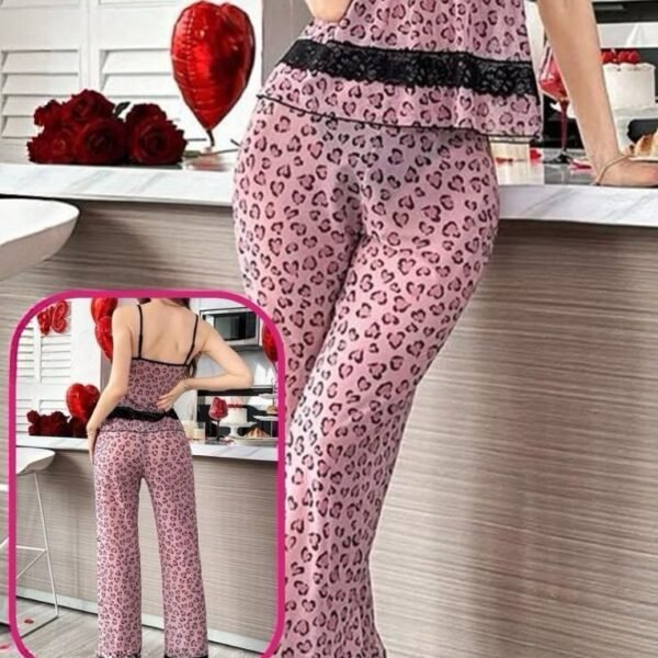 Elegant Heart-Print 2-Piece Pajama Set