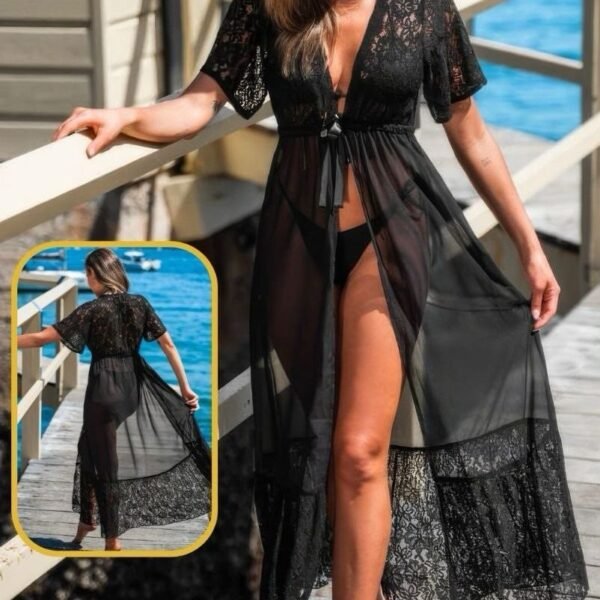 Elegant Black Lace Maxi Beach Cover-Up