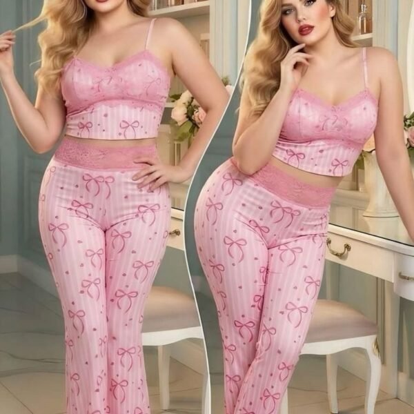Chic & Playful Pink Bow Loungewear Set