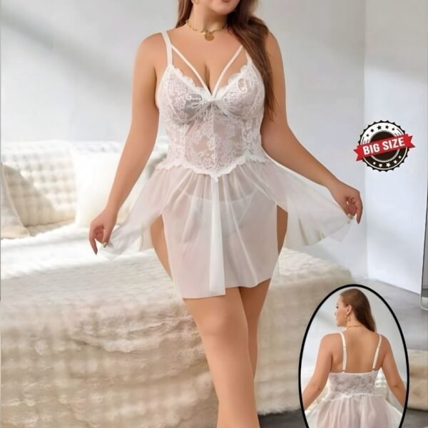 Elegant Lace & Mesh Plus Size Babydoll Nightgown