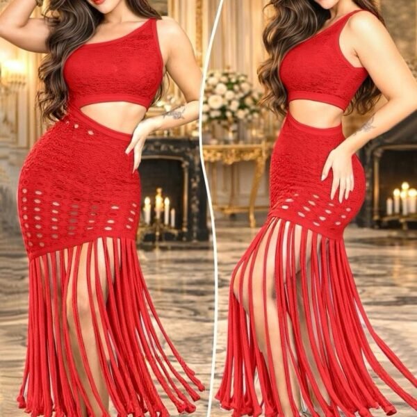 Chic Two-Piece Plum Crochet Maxi Dress Set