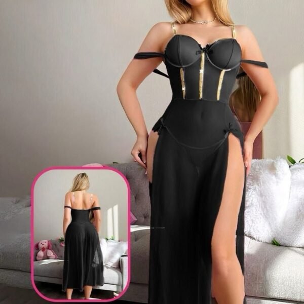 Glamorous Black Corset Maxi Lingerie Gown
