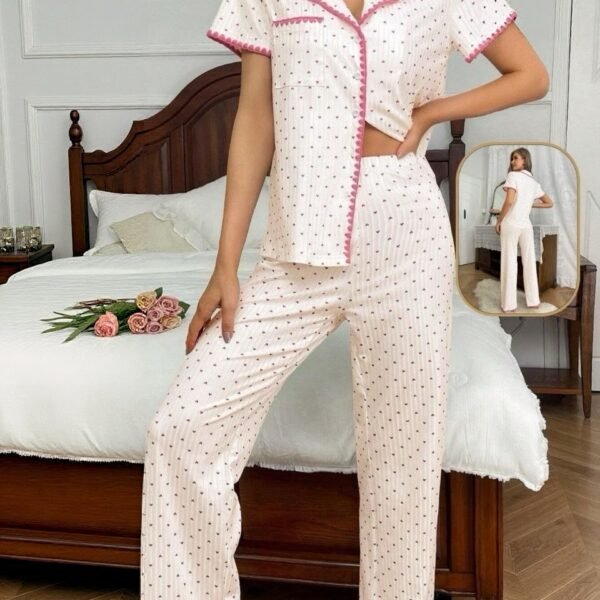 Sweet Heart Print Short-Sleeve Pajama Set