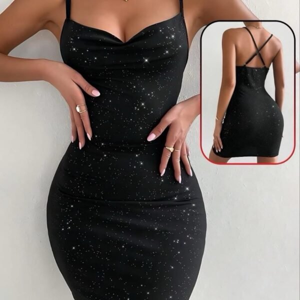 Sparkling Glitter Cowl-Neck Mini Dress