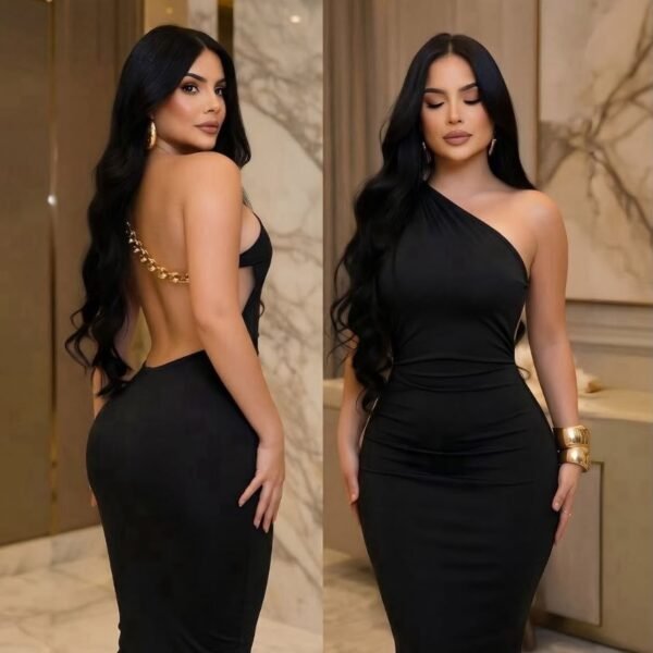 Glamorous One-Shoulder Chain Back Midi Dress