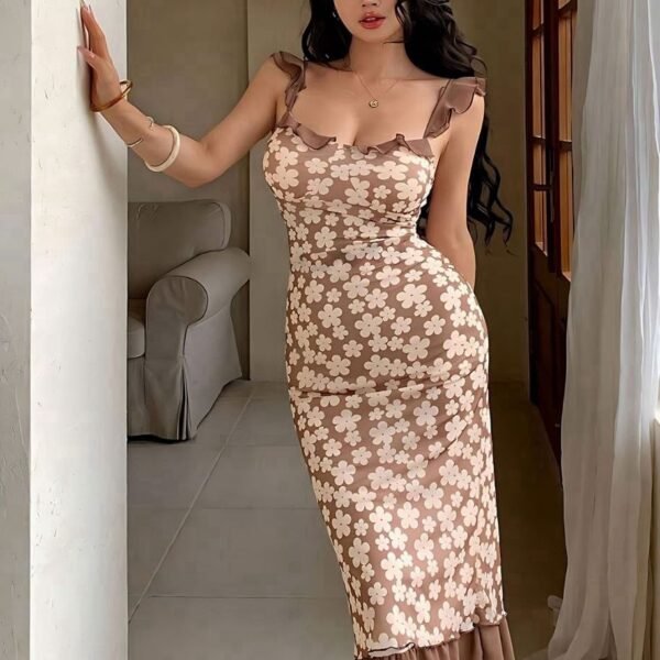 Vintage-Inspired Floral Ruffle Midi Dress
