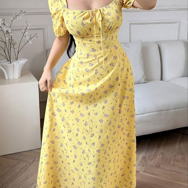 Yellow Ditsy Floral Milkmaid Maxi Dress